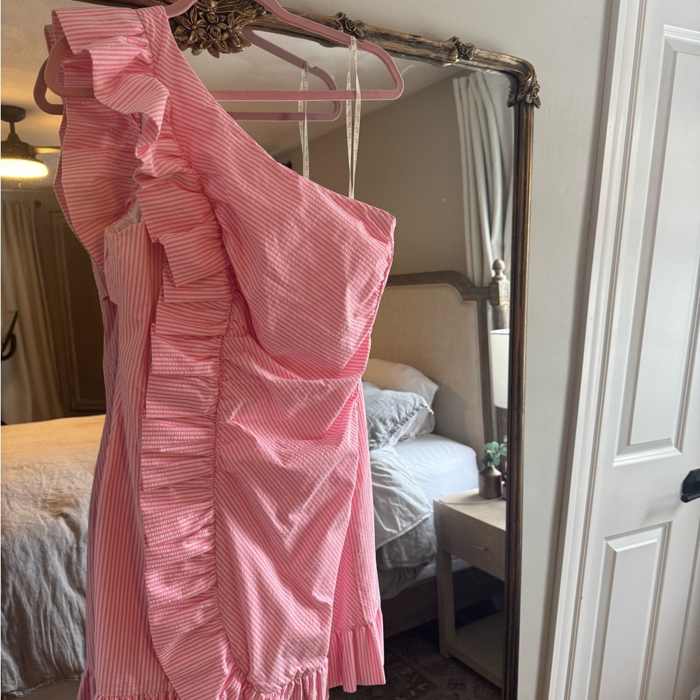 Lilly Pulitzer Pink Asymmetrical Ruffled One-Shoulder Dress